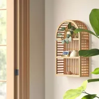Étagère murale en rotin arqué fait à la main à 3 niveaux présentoir en bambou naturel moderne pour la décoration intérieure et le rangement du salon
