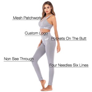 Wholesale High Quality <b>Women</b> Fitness Sportswear Gym Running Workout Active Wear Mesh Bra And Pants Yoga Sets - Product Image 2