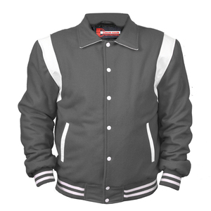 Lettermen equipo desgaste a prueba de viento chaquetas de béisbol personalizadas/chaqueta Varsity Real de manga de lana gris para hombre - Product Image 1