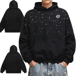 Sudadera con capucha para hombre con pedrería brillante, estilo urbano, con cremallera, oversize, a la moda, proveedor de fábrica OEM - Product Image 1