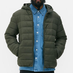 Venta al por mayor personalizado con capucha cremallera cálido burbuja abajo abrigo invierno Puffer chaqueta poliéster Shell abajo chaqueta para hombres - Product Image 1