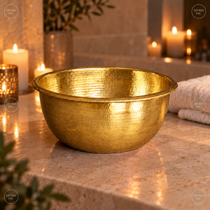 Ensemble de 2 bols en cuivre martelé, bassin rond en métal doré avec fonction de massage pour manucure, pédicure, salon, spa - Product Image 3