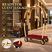 Transport-Gepäckwagen Gold Kupfer Anti-Fingerabdruck Vogelkäfig-Trolley Roter Teppich Plattform 8 Zoll Geräuschlose Räder Porterservice