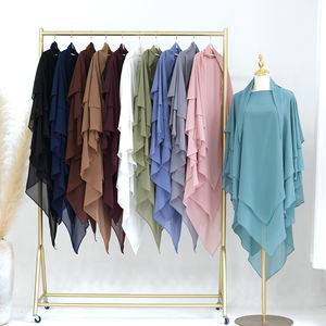 Haute qualité 3 couches Khimar malaisie musulmane femmes vêtements quotidiens couleur unie en mousseline de soie Thobe/Thawb Long Style musulman traditionnel - Product Image 1