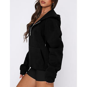 Femmes sweat à capuche surdimensionné quart Zip pull sweat à capuche femmes vêtements sweat à capuche décontracté pour l'hiver - Product Image 4