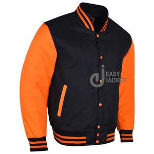 Custom Men's <b>Jackets</b> letterman <b>Real</b> <b>Leather</b> Varsity <b>Jacket</b> Black with Orange Color Embroidery Logos and Labels <b>jacket</b> for men - Product Image 3
