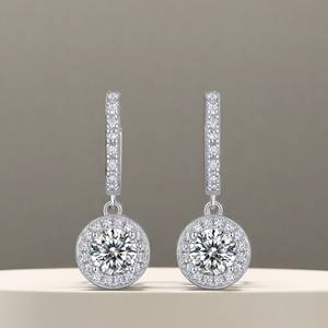 14K Luxury 925 <b>Silver</b> Pink Moissanite Diamond <b>Drop</b> <b>Earring</b> Solid Gold Hip Hop Style Hoop Diamond <b>Earring</b> for Women - Product Image 2