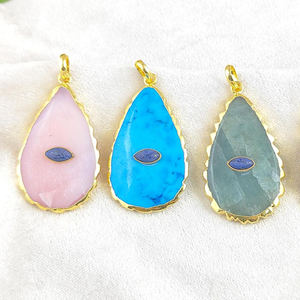 40x25mm Exquisite Aquamarine <b>Double</b> Stone Pendant with Bail Electroplated Copper <b>Necklace</b> Charms Fashion Gemstone Jewelry Gift - Product Image 6