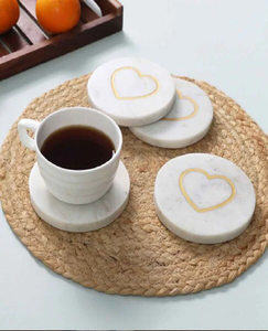 Juego de posavasos redondos de mármol travertino beige de calidad superior con soporte cilíndrico profundo a juego, disponible a precios al por mayor - Product Image 6