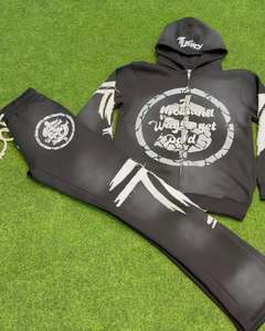 Sudaderas Casuales con Estampado Personalizado, Diseño Nuevo, Bordado Desgastado, Lavado Desteñido, Pantalones Acampanados para Hombre, Conjuntos Deportivos de Calle - Product Image 2
