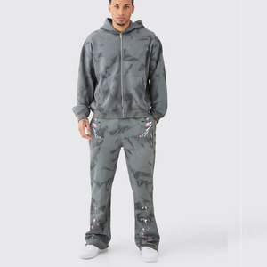 Ensemble survêtement pour homme en molleton de coton surdimensionné personnalisé 2026, pantalon évasé, sweat à capuche, jogging, survêtement pour l'hiver - Product Image 2
