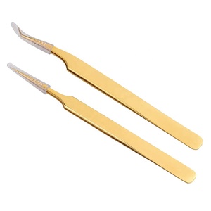 2 Pieces Straight and Curved Tip <b>Tweezers</b> 4.5" Stainless Steel False Lash Extension <b>Tweezers</b> With Pouch - Product Image 4