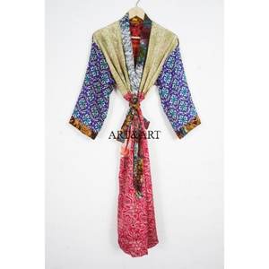 Ultra Soft 100% Silk High Quality Spring Summer <b>Robe</b> Free Size Boho Hippie Kimono <b>Women's</b> Elegant V-neck Drawstring Closure - Product Image 6