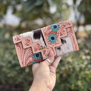 Pochette en cuir de fourrure de vachette véritable outillée à la main portefeuille à découper Vintage couleur Turquoise cartes de crédit en cuir portefeuille en espèces cadeaux - Product Image 1