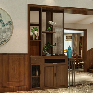 Nuevo Mueble Separador de Entrada de Madera Maciza Estilo Chino, Armario para Zapatos, Estética Inspirada en la Dinastía Song, Partición de Vidrio para Sala de Estar y Comedor - Product Image 2