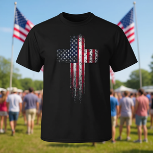 Maglietta Promozionale con Bandiera Americana e Croce Cristiana - Product Image 3