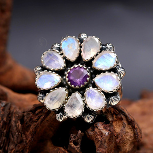 แหวนอัญมณีชั้นดีสีรุ้งและพลอยอเมทิสต์ของ925แหวนแฟชั่นแหวนโบราณสำหรับผู้หญิงขายส่งสีเงิน - Product Image 3