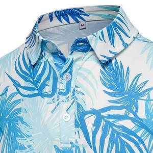 Camiseta Deportiva para Hombre |   Camiseta de Manga Corta |   Impresión por Sublimación de Hoja de Palma en Blanco, Cian y Azul |   Transpirable y que Absorbe la Humedad - Product Image 5