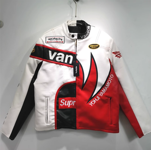 <span class=keywords><strong>Blouson</strong></span> bombardier personnalisé en similicuir pour hommes veste de motard de course de moto de rue mince avec col montant et logo avant - Product Image 2