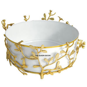 Cuenco decorativo de forma redonda con Base de latón y Metal de acero inoxidable de aspecto más nuevo para servir en el hogar - Product Image 6