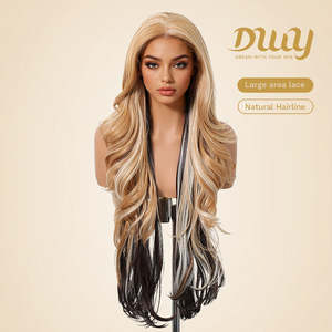 DWY Glueless Blonde HD Lace Front Synthetic <b>Wig</b> 30-32 Inches Heat Resistant Fiber Body Wave <b>Wig</b> with Small Cap Size - Product Image 3