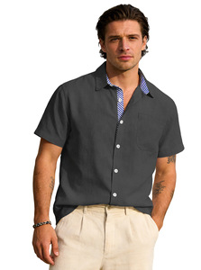 Camicia da <span class=keywords><strong>uomo</strong></span> <span class=keywords><strong>in</strong></span> misto <span class=keywords><strong>lino</strong></span> a maniche corte con bottoni, tinta unita, traspirante, casual, estiva, con tasca sul petto. - Product Image 6