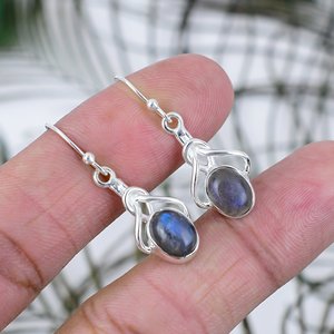 Venta Directa de Fábrica, Pendientes Colgantes de Piedra Labradorita Estilo Boho Plateados, para Aniversario, Fiesta o Regalo, a Precio de Fábrica - Product Image 1