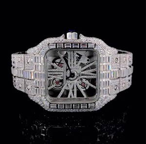 นาฬิกาสุดเท่สำหรับผู้ชายคุณภาพสูงสายสแตนเลสทำจากแก้วเพชรสังเคราะห์สไตล์ฮิปฮอป - Product Image 2