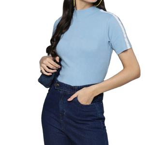 Camiseta de Cuello Redondo con Cuello Acanalado, de Secado Rápido, Cómoda, con Raya Lateral, Color Sólido, para Mujer, 2026 - Product Image 3