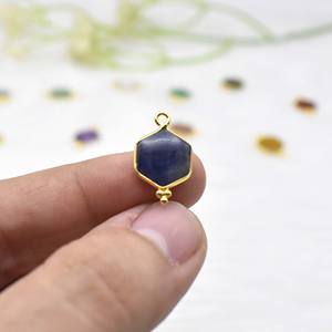 Colgante de piedras preciosas de zafiro azul hexágono oro Vermeil 925 conjunto de bisel de plata esterlina encanto sola fianza elegante joyería regalo para ella - Product Image 1