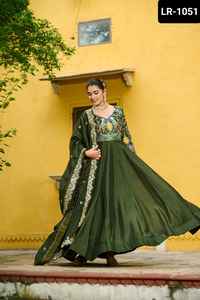 Indian and Pakistani Style Vichitra <b>Silk</b> Material Anarkali Gowns for Wedding and Festival Wear Heavy Work Salwar Kameez Suit - Product Image 3