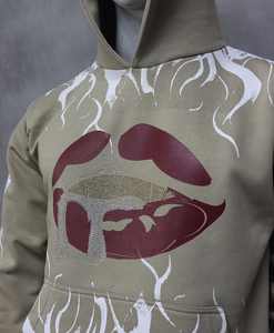 Sweat à capuche unisexe en molleton 100% coton, coupe ample, style streetwear d'hiver, impression intégrale sur soie, impression silicone, strass - Product Image 2