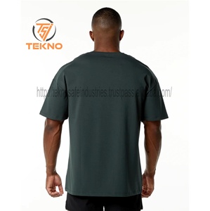 Venta al por mayor 220gsm peso pesado de los hombres de gran tamaño de cuello redondo hombro caído camiseta logotipo personalizado Boxy Top en blanco con longitud larga - Product Image 2