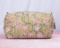 Trousse de Maquillage Grande Taille Matelassée Faite Main Style Vintage, Ensemble de Sacs de Rangement en Coton Imprimé Indien, Écologique, Résistant à l'Eau et Durable