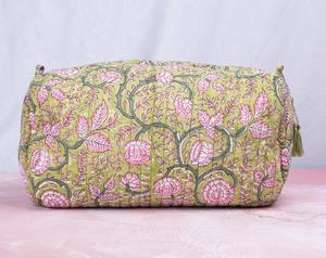 Handmade Quilted Vintage Large Makeup <b>Bag</b> Set Indian Block Print Cotton for Cases Eco-Friendly Water Resistant Zipper - Product Image 4