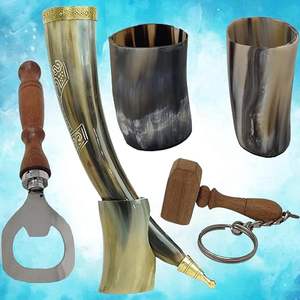 Jarra Vikinga de Cuerno de Buey para Beber Cerveza, Hidromiel, Vino, Vaso para Chupitos, Abrebotellas, 100% Hermético, Natural y Hecho a Mano - Product Image 2