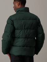 Veste matelassée à col montant avec logo personnalisé, motif forêt nocturne, poignets en tricot côtelé, grandes poches chauffe-mains, veste d'hiver pour homme