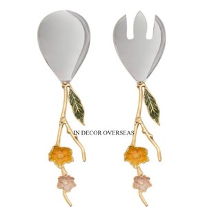 Poignée de concepteur de fleurs plaquées or en métal de haute qualité pour cuillère polie brillante argentée et fourniture d'ensemble de couverts folkloriques - Product Image 4