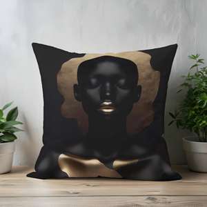 Cojín Decorativo de Lujo con Estampado de Labios Dorados en Negro y Dorado, 12"x24" - 30x60 cm - Product Image 1