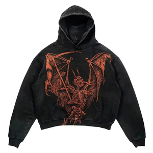 Sudadera con Capucha Personalizada con Logotipo OEM, 100% Algodón, Estilo Holgado, Lavado Ácido, Estampado de Calavera, Vintage, Desgastada, Modelo 2026 para Hombre - Product Image 3