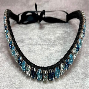1 rangée de grands cristaux ronds multicolores bling-bling, bande de sourcil de cheval en cuir fait à la main dans toutes les tailles personnalisées à prix de gros d'usine - Product Image 3