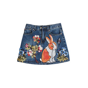 Women's Y2K Distressed Design <b>Mini</b> Skirt Cute Rabbit Embroidery Button Decor Zipper Streetwear <b>Vintage</b> Autumn Winter Skirt - Product Image 1