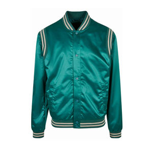 Nuevo diseño de chaqueta universitaria de satén 100% poliéster satén Letterman Bomber chaqueta de invierno hombro rayas botón Up Varsity chaqueta - Product Image 1