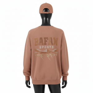 เสื้อสเวตเชิ้ตผู้หญิงผ้าฟลีซผสมคอตตอนและโพลีเอสเตอร์ พรีเมียม สีน้ำตาล ประดับโลโก้ลายปักด้วยคริสตัล ระบายอากาศได้ดี - Product Image 2
