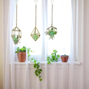 Designer Geometric Gold Finished Metal <b>Hanging</b> <b>Planter</b> <b>For</b> <b>Indoor</b> Plant Arrangement Contemporary Home Styling And Decorative - Product Image 1