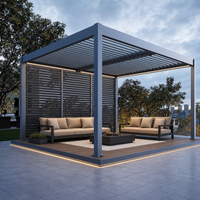 Pergola en aluminium pour l'extérieur, pergola motorisée à lames orientables avec éclairage LED et écrans latéraux pour patio, jardin et bord de piscine