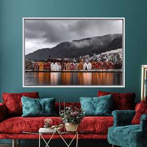 Printed Canvas: Norwegian Waterfront Artwork for Elegant Nordic Decor,1P:White <b>Framed</b> - Product Image 1