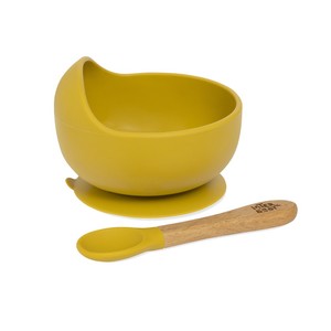 Tazón para Bebé Color Ocre Tierra con Ventosa y Cuchara de Silicona para la Edad de 0 a 12 Meses - Product Image 1