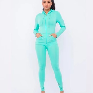 Nuevo diseño chica Sudadera con capucha y pantalones ajustados para correr logotipo personalizado conjunto de chándal personalizado de moda High Street Zip up cordón - Product Image 4