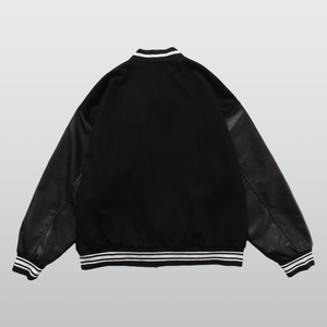 Cómoda chaqueta universitaria de talla grande de Color sólido personalizado para hombre, chaqueta universitaria con mangas de cuero de lana de alta calidad para hombre - Product Image 6